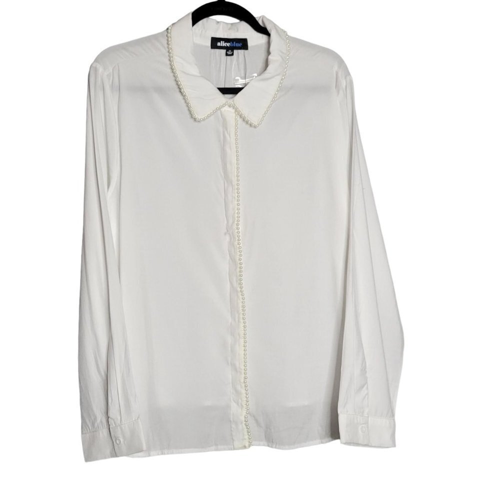 NWT Alice Blue Women's 3X Button Front Blouse Faux Pearl Detail Academia Office